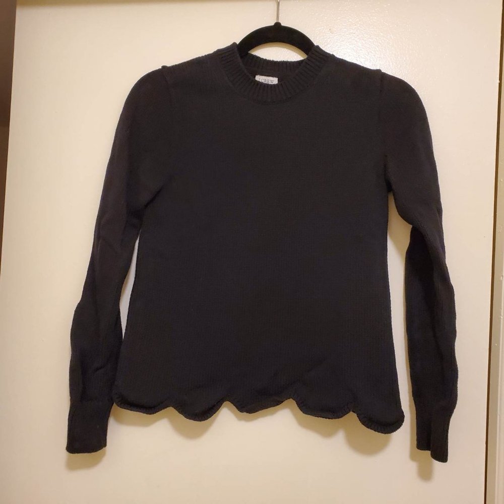 NWOT J Crew Black Sweater with Scalloped Hem